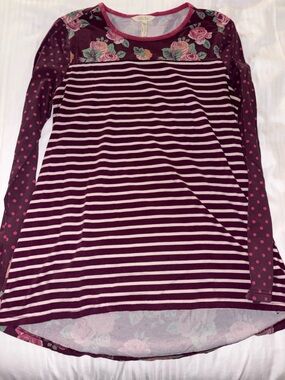 Matilda Jane Plum Floral Top with Pink Trim